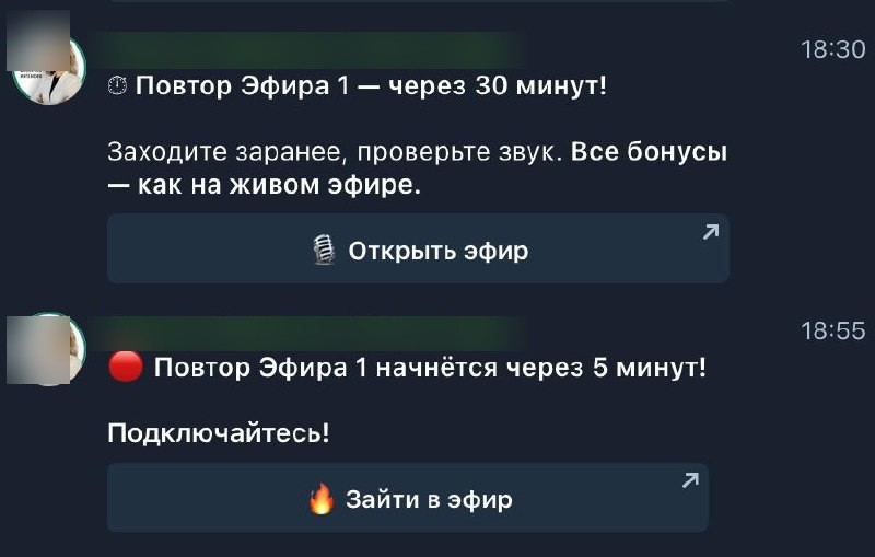 Напоминания перед стартом повтора